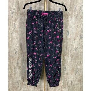Pam & Gela Sz Small (P) Pink Paradise Floral Pull On Drawstring Crop Track Pants